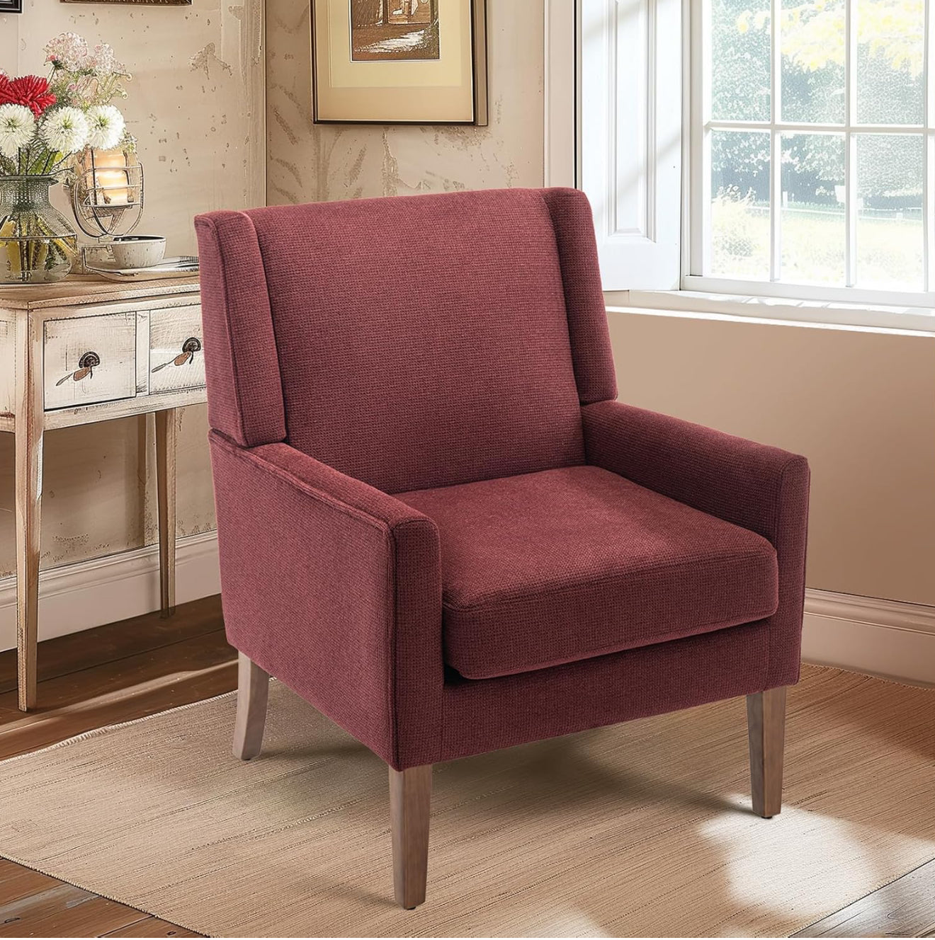 COLAMY Modern Wingback Sessel – Polstersessel mit Holzfüßen & Memory-Schaum – erhältlich in Rot, Blau & Beige