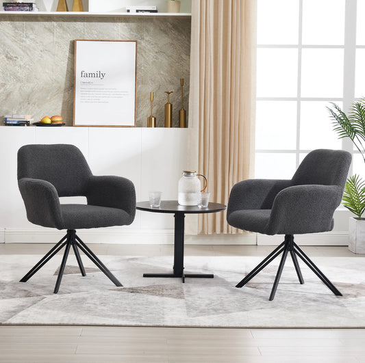 2er Set Drehbare Esszimmerstühle aus Teddy-/Bouclé-Stoff – 180° Selbstrückstellung, Komfort & Stil – Schwarz oder Weiß – Kostenloser Versand