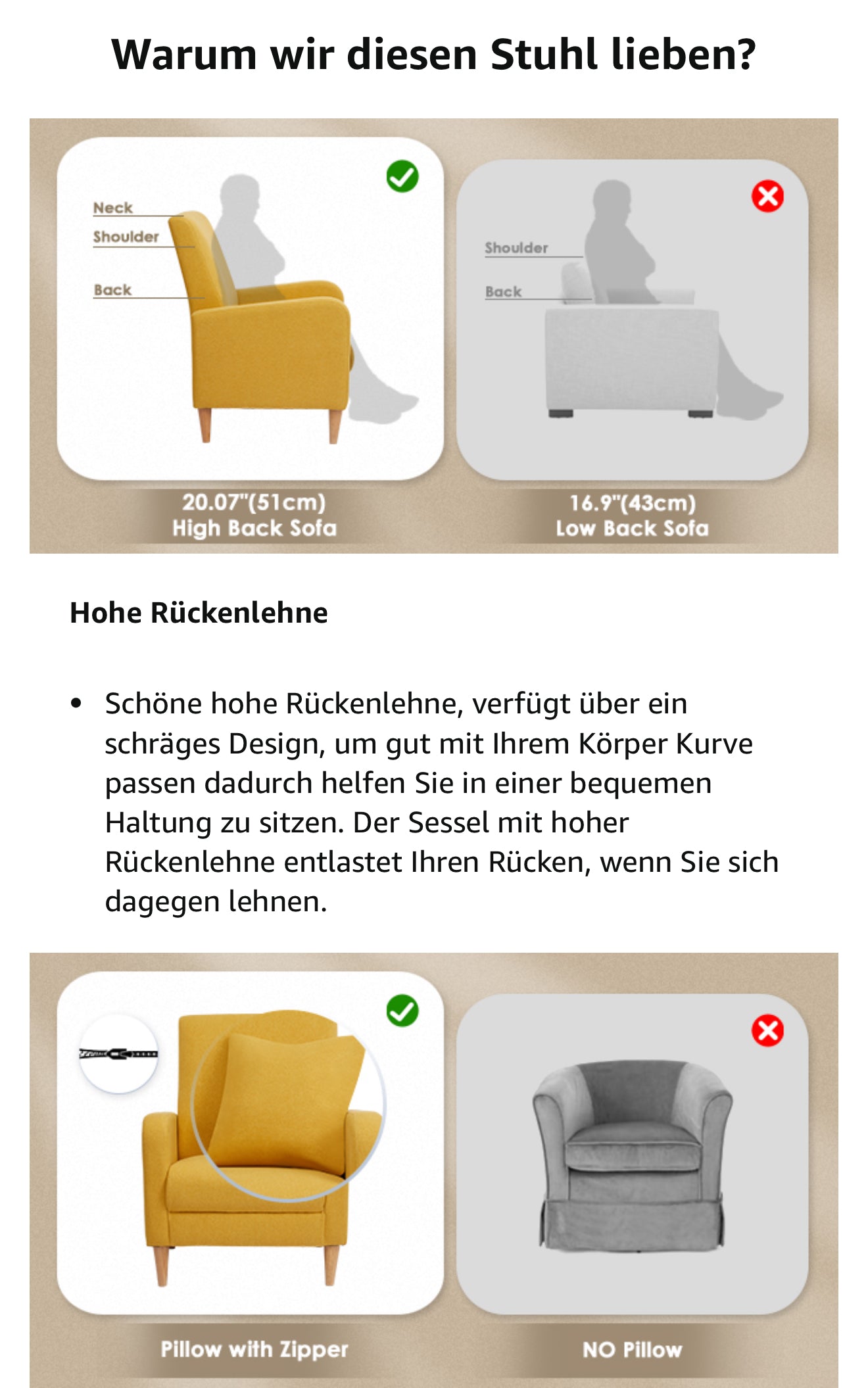 COLAMY Einzelsessel – Moderner Polstersessel mit Holzbeinen, Memory-Schaum & ergonomischer Rückenlehne – 5 Farben verfügbar (Gelb, Beige, Blau, Grau , Creme )