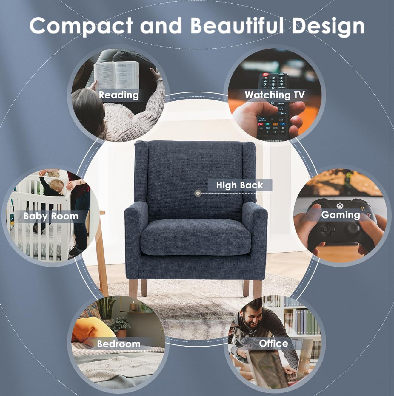 COLAMY Modern Wingback Sessel – Polstersessel mit Holzfüßen & Memory-Schaum – erhältlich in Rot, Blau & Beige