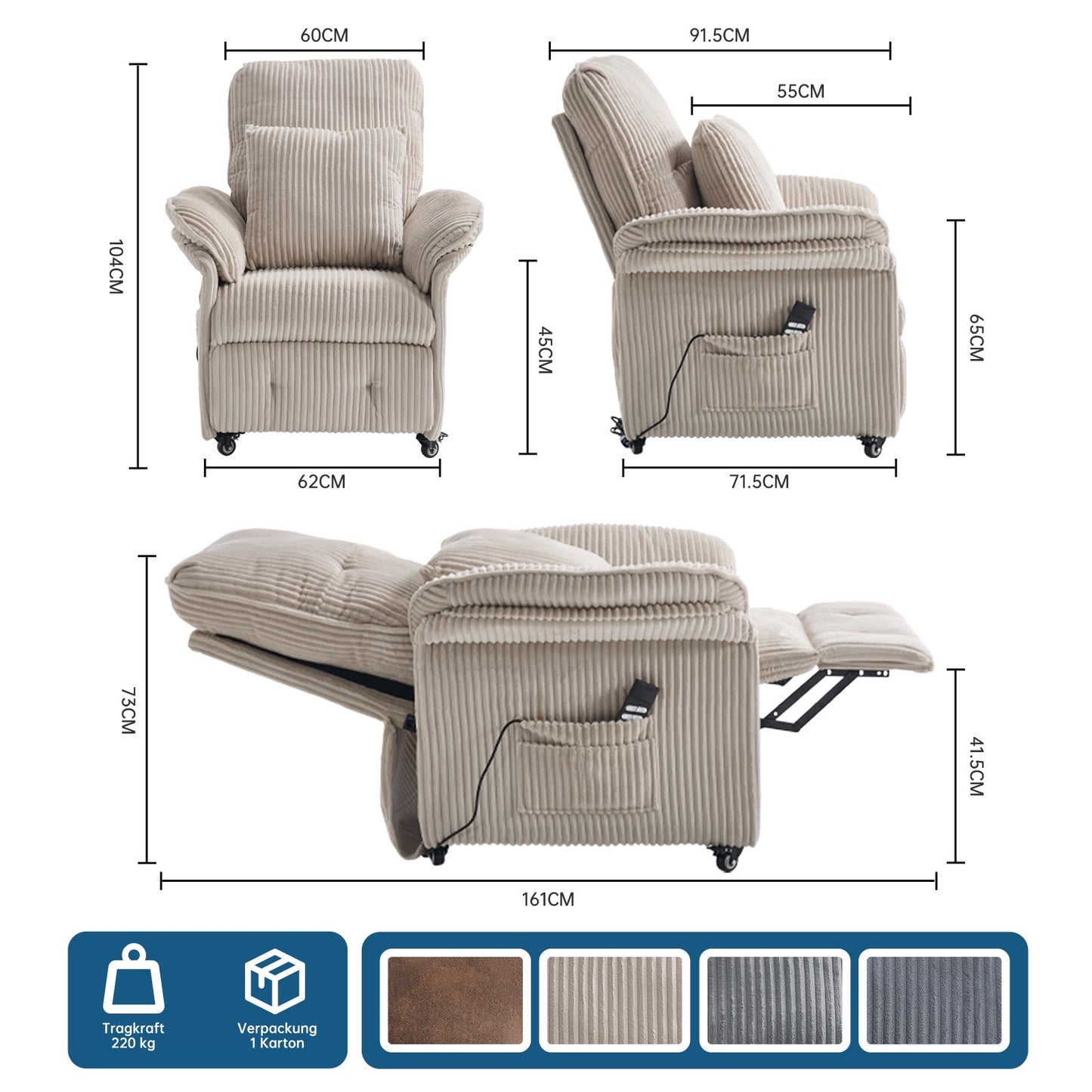 Elektrischer Relaxsessel – Doppelmotor, Luxus Komfort & Funktionalität R-Edition