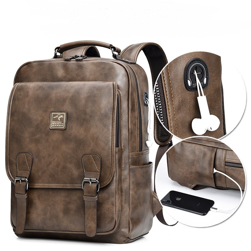 ALTIN™ Tragbarer Herren-Rucksack aus PU-Leder – Vintage Stil, 14-Zoll Laptopfach, Große Kapazität