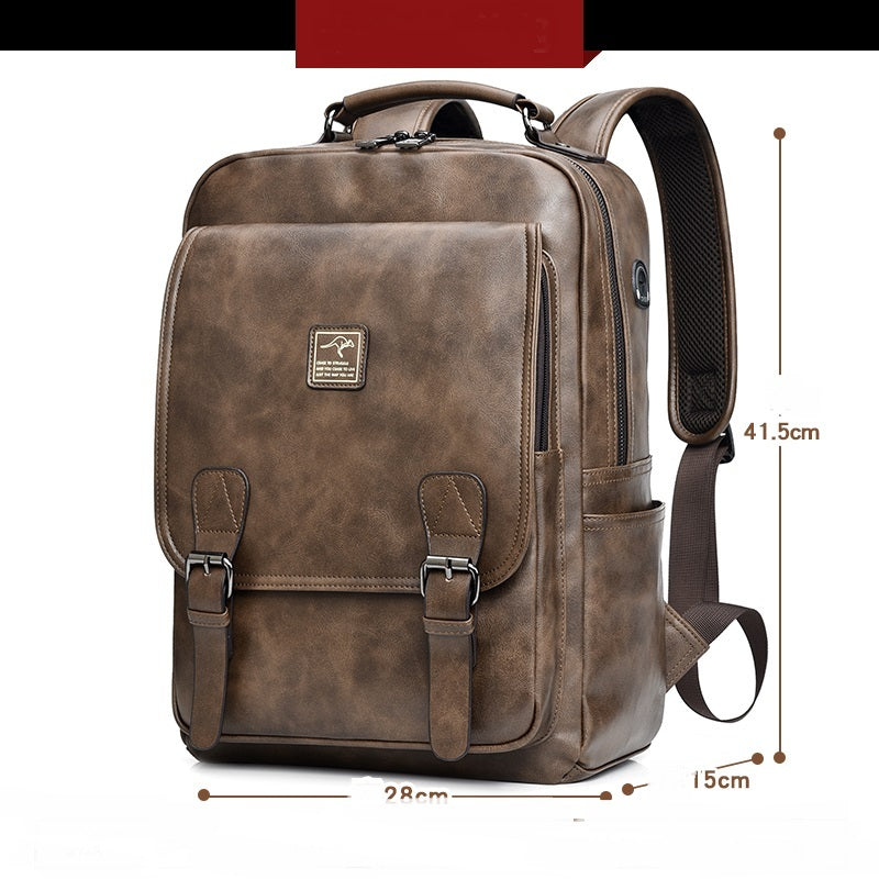 ALTIN™ Tragbarer Herren-Rucksack aus PU-Leder – Vintage Stil, 14-Zoll Laptopfach, Große Kapazität