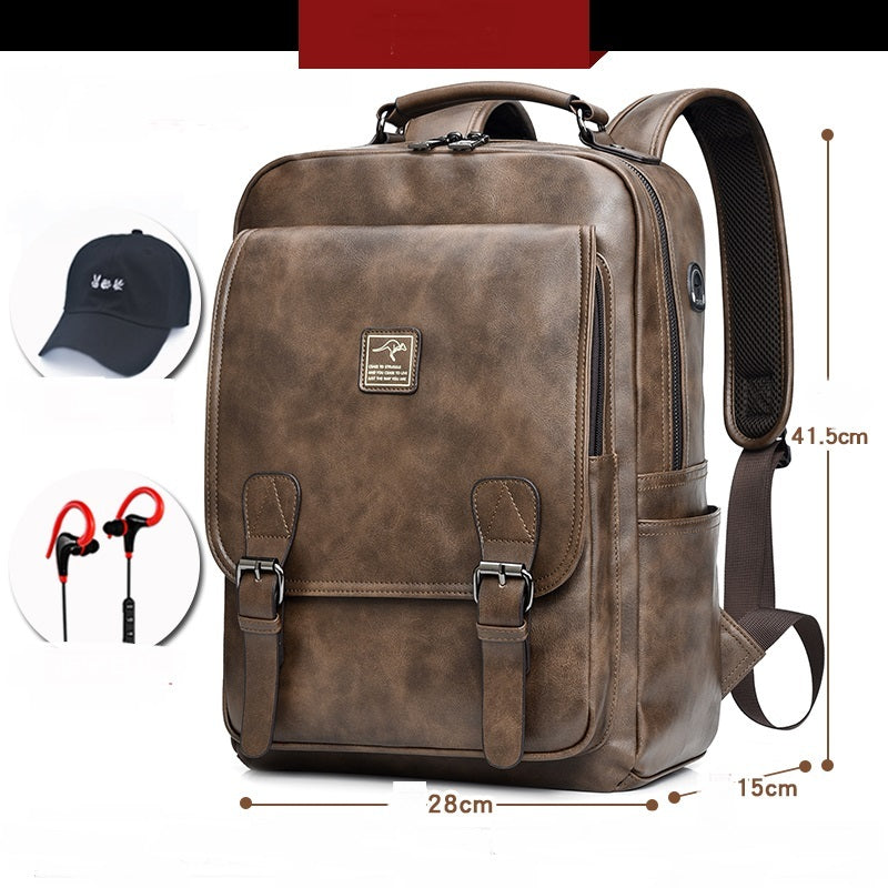 ALTIN™ Tragbarer Herren-Rucksack aus PU-Leder – Vintage Stil, 14-Zoll Laptopfach, Große Kapazität