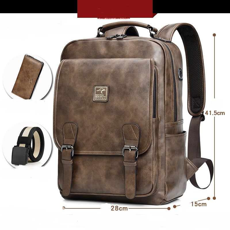 ALTIN™ Tragbarer Herren-Rucksack aus PU-Leder – Vintage Stil, 14-Zoll Laptopfach, Große Kapazität