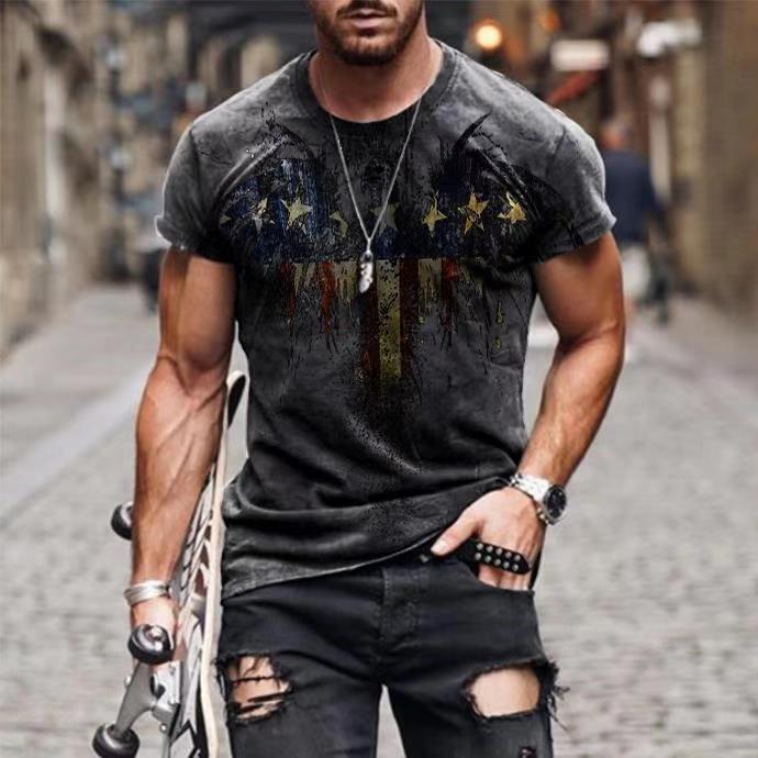 ALTIN™ Vintage Herren T-Shirt mit USA-Flaggenmuster – Sommer Streetwear mit Cartoon-Print