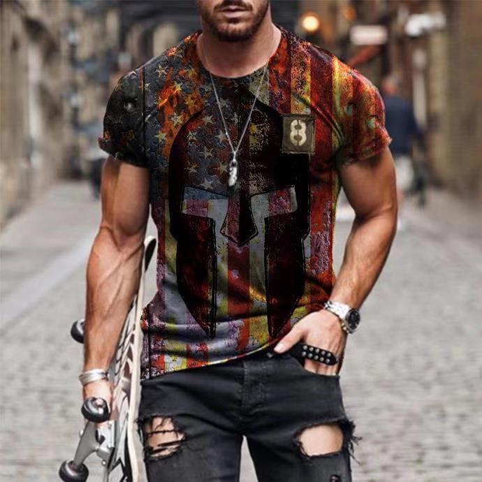 ALTIN™ Vintage Herren T-Shirt mit USA-Flaggenmuster – Sommer Streetwear mit Cartoon-Print