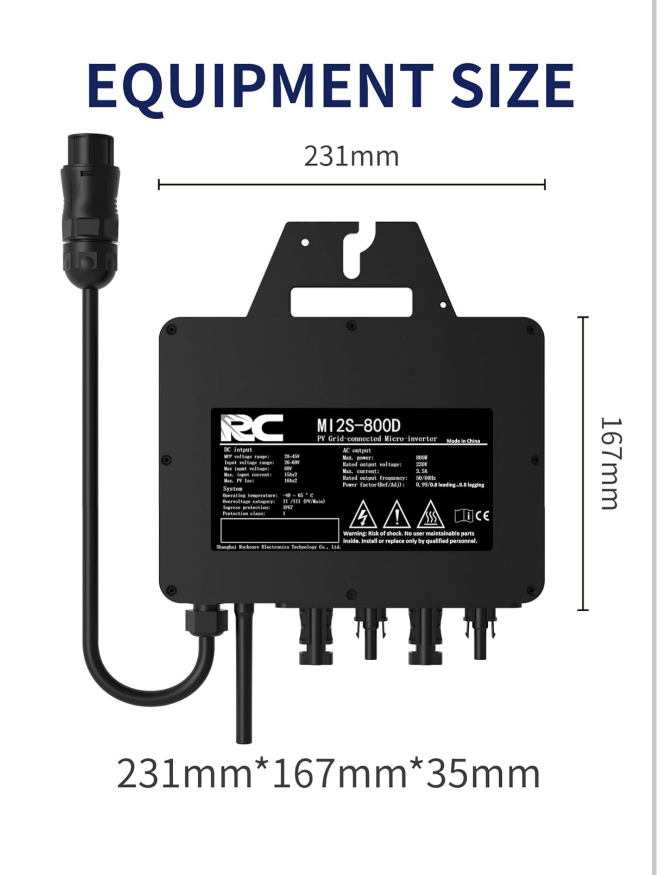 RC Mikroinverter 800W Solar Wechselrichter, 26–60V DC, MPPT, WiFi/Bluetooth, IP67, Balkonkraftwerk