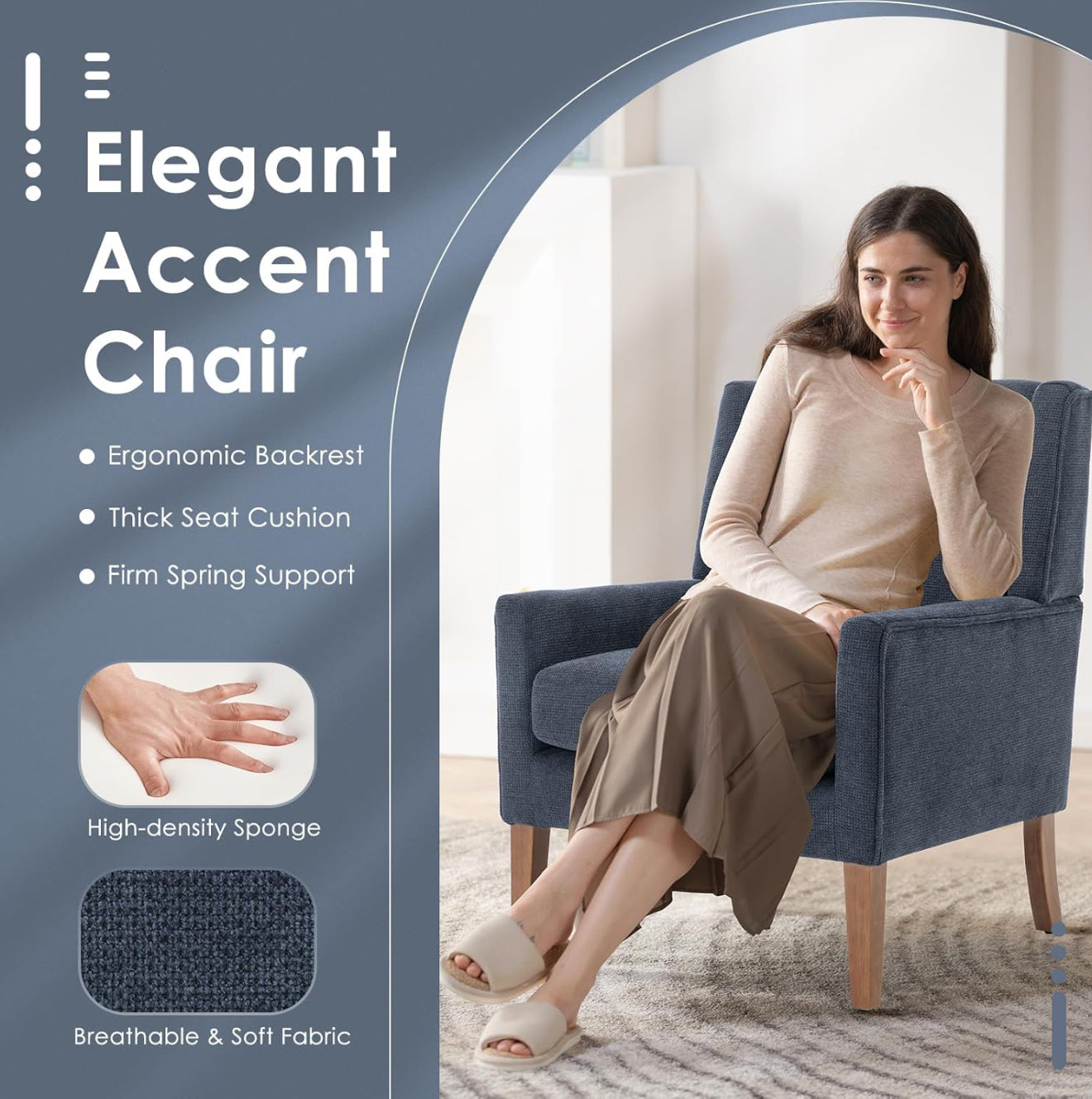 COLAMY Modern Wingback Sessel – Polstersessel mit Holzfüßen & Memory-Schaum – erhältlich in Rot, Blau & Beige
