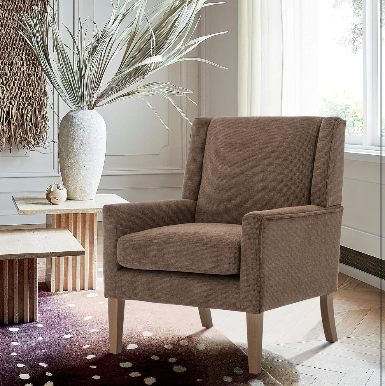 COLAMY Modern Wingback Sessel – Polstersessel mit Holzfüßen & Memory-Schaum – erhältlich in Rot, Blau & Beige