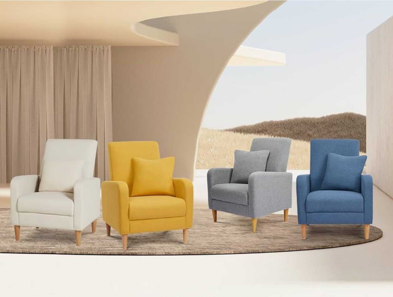 COLAMY Einzelsessel – Moderner Polstersessel mit Holzbeinen, Memory-Schaum & ergonomischer Rückenlehne – 5 Farben verfügbar (Gelb, Beige, Blau, Grau , Creme )