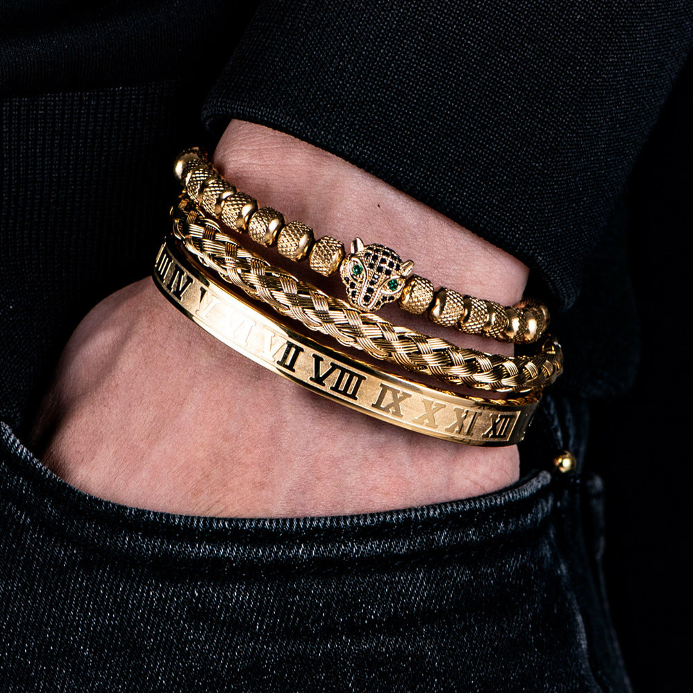 ALTIN™ Ewige Anziehung – Römisches Armband-Set mit Leopardenkopf | Unisex & Leidenschaftlich