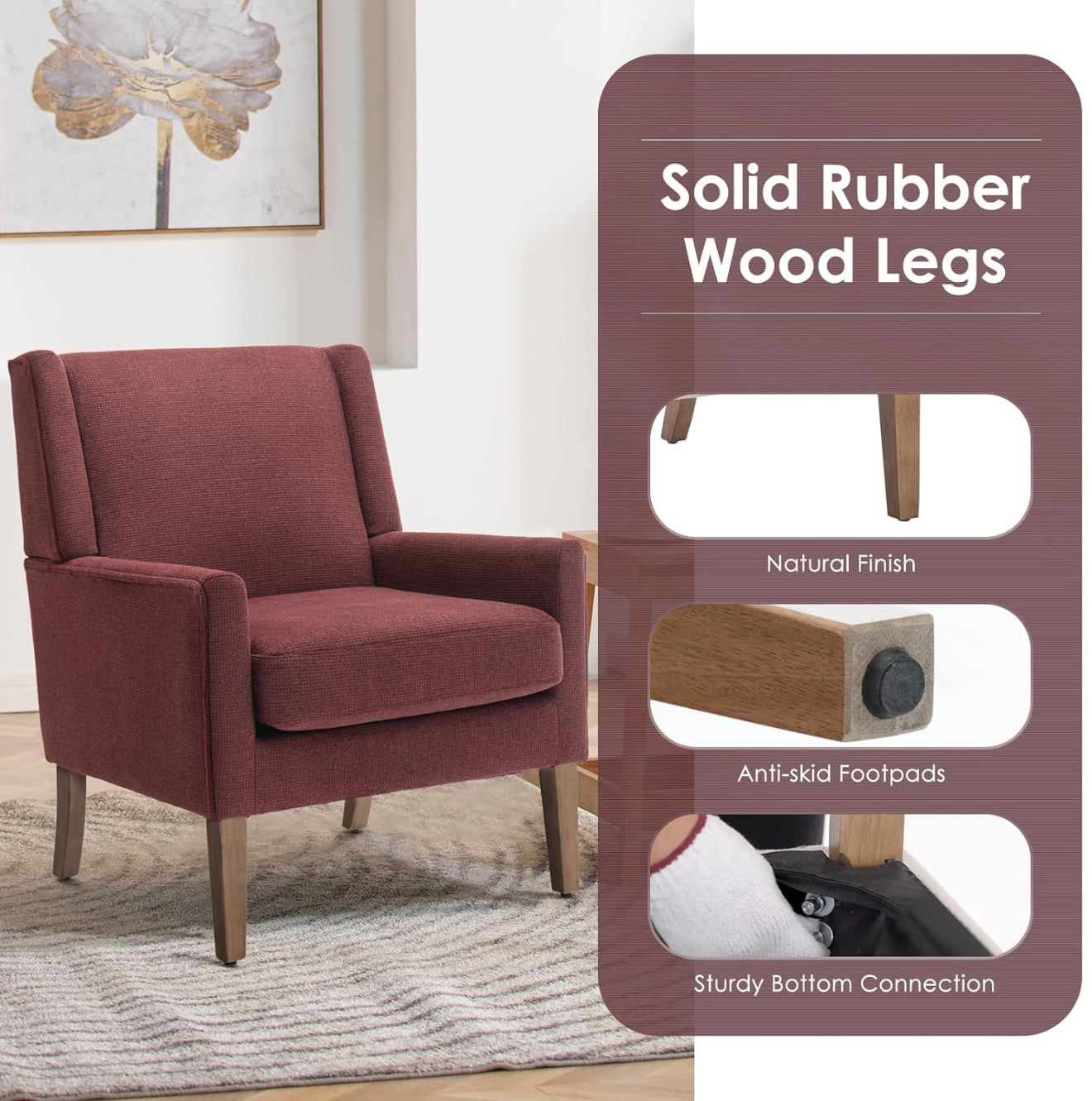COLAMY Modern Wingback Sessel – Polstersessel mit Holzfüßen & Memory-Schaum – erhältlich in Rot, Blau & Beige