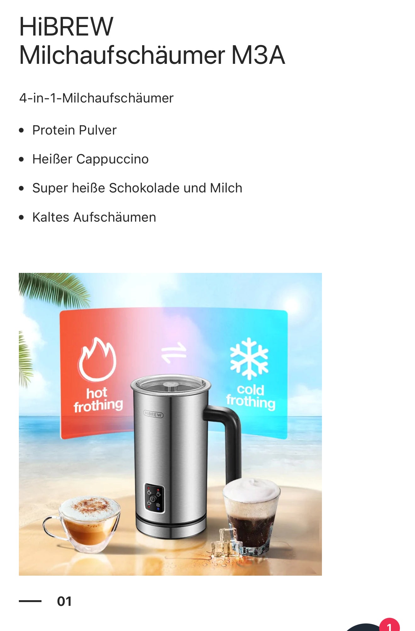 HiBREW M3A 4-in-1 Milchaufschäumer – Vollautomatischer Milchwärmer, Kalt-/Heißaufschäumung, 130 ml Kapazität, Antihaftbeschichtet, Präzise Temperaturkontrolle, Silber