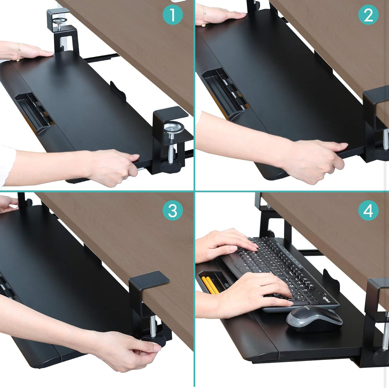 ALTIN™ Ausziehbare Tastaturablage unter dem Schreibtisch – Großes Format 65 x 25 cm – Mit C-Klemme, Ergonomisch & Stabil – Ideal für Arbeit & Gaming