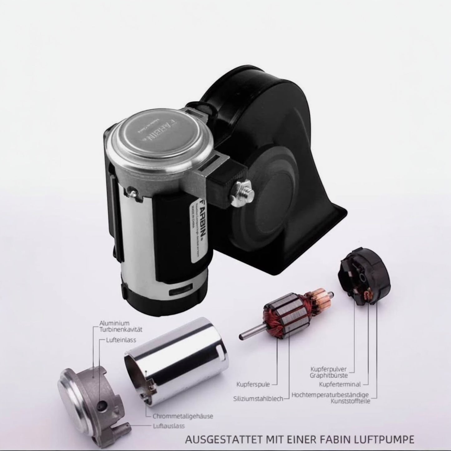 ALTIN™ elektrische lufthupe 12v – kompakte 150db auto hupe mit luftkompressor, inklusive kabelsatz & filter, wasserdichtes design für lkw, suv, motorrad