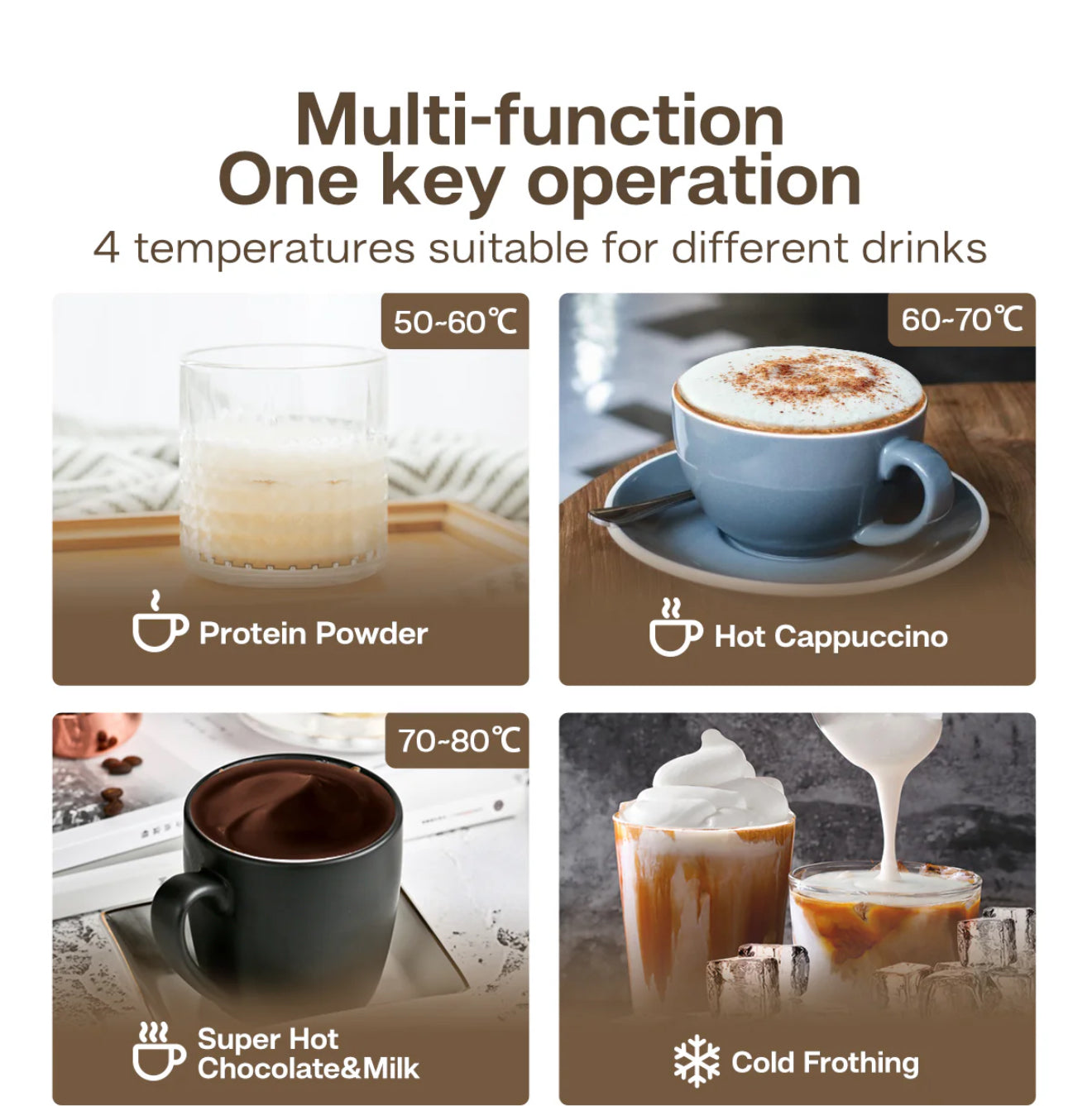 HiBREW M3A 4-in-1 Milchaufschäumer – Vollautomatischer Milchwärmer, Kalt-/Heißaufschäumung, 130 ml Kapazität, Antihaftbeschichtet, Präzise Temperaturkontrolle, Silber