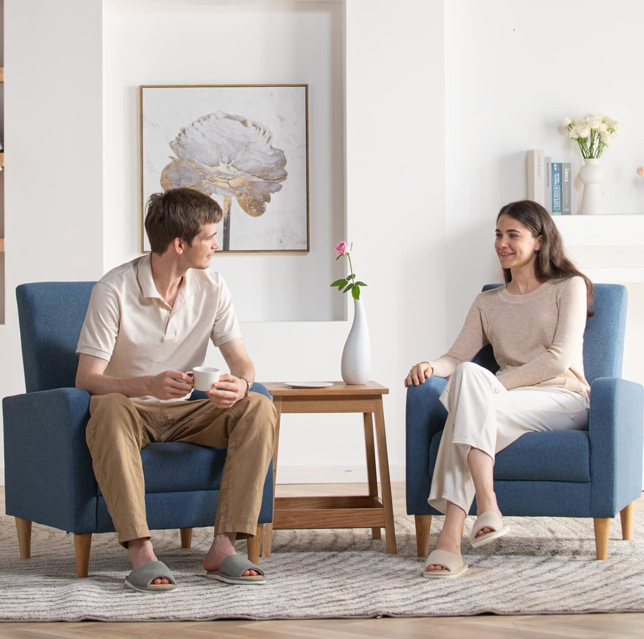 COLAMY Einzelsessel – Moderner Polstersessel mit Holzbeinen, Memory-Schaum & ergonomischer Rückenlehne – 5 Farben verfügbar (Gelb, Beige, Blau, Grau , Creme )