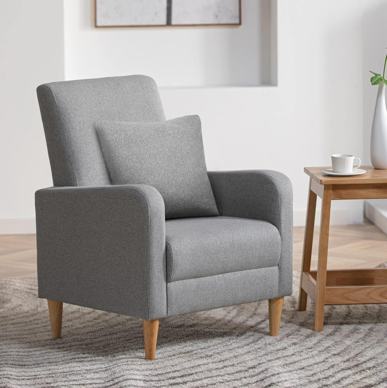 COLAMY Einzelsessel – Moderner Polstersessel mit Holzbeinen, Memory-Schaum & ergonomischer Rückenlehne – 5 Farben verfügbar (Gelb, Beige, Blau, Grau , Creme )