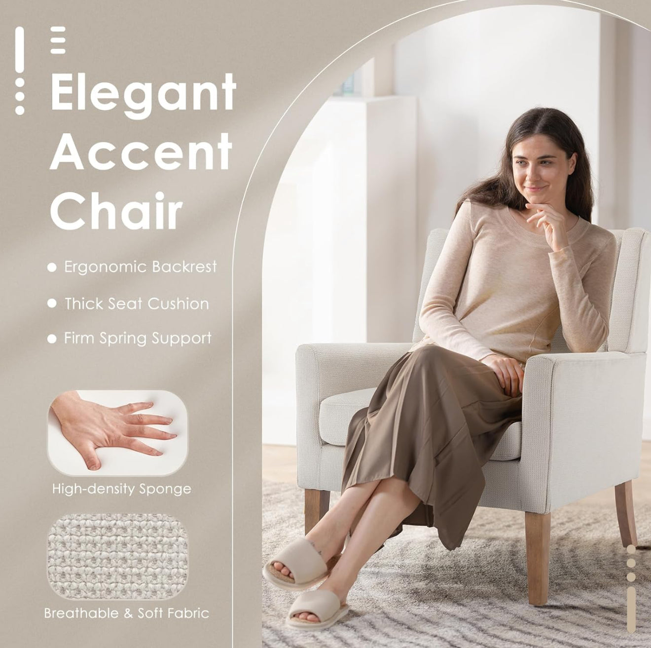 COLAMY Modern Wingback Sessel – Polstersessel mit Holzfüßen & Memory-Schaum – erhältlich in Rot, Blau & Beige