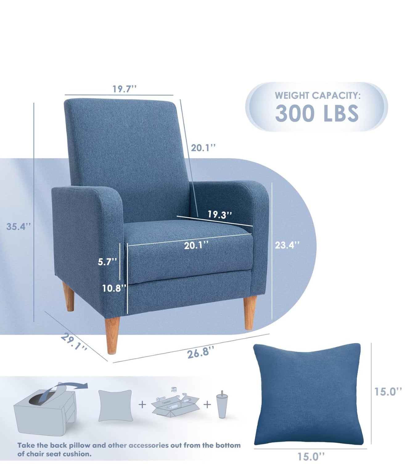 Moderner Akzentstuhl in Beige, Blau, F Blau & Hellgrau – Ergonomisch gepolstert, mit Holzfüßen, hoher Rückenlehne & 150 kg Tragkraft