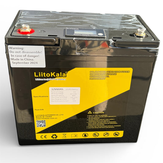 12V 60Ah LiFePO4 Batterie mit LCD 768Wh Solar Wohnmobil Akku