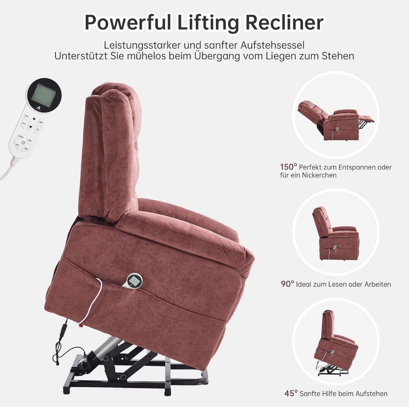 Elektrischer Relax- & Massagesessel mit 2 Motoren, Aufstehhilfe, Massage- & Heizfunktion – Komfort auf Knopfdruck