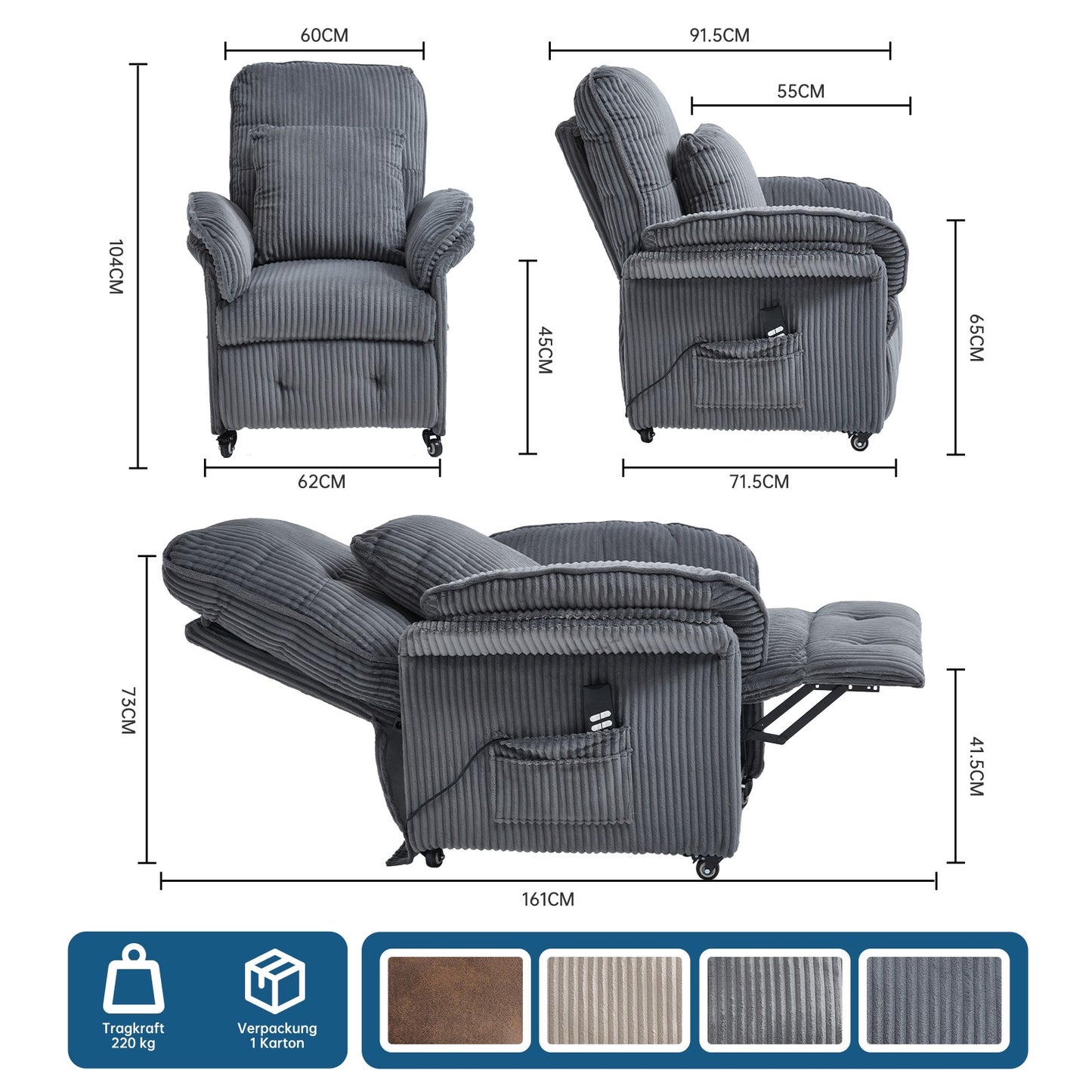 Elektrischer Relaxsessel – Doppelmotor, Luxus Komfort & Funktionalität R-Edition