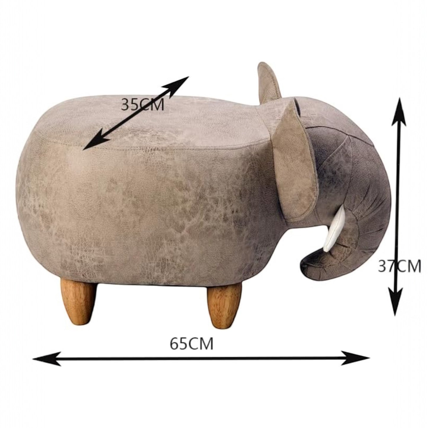 ALTIN™ Tierhocker Elefant – Kinder Sitzhocker 68x35x36 cm | Kunstleder & Massivholzbeine | Polsterhocker fürs Kinderzimmer & Spielzimmer – Grau