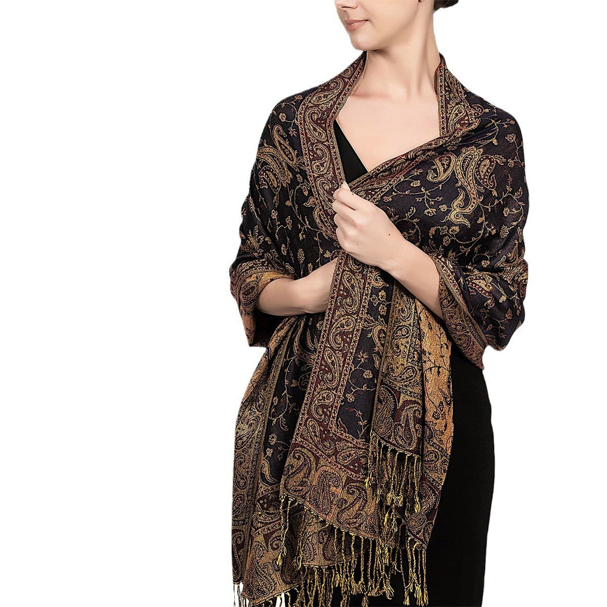 ALTIN™ Jacquard Ethno Schal mit Paisley-Muster – Fransen & weiches Gewebe | 175 cm+ | Perfekt für Herbst, Winter & jede Jahreszeit