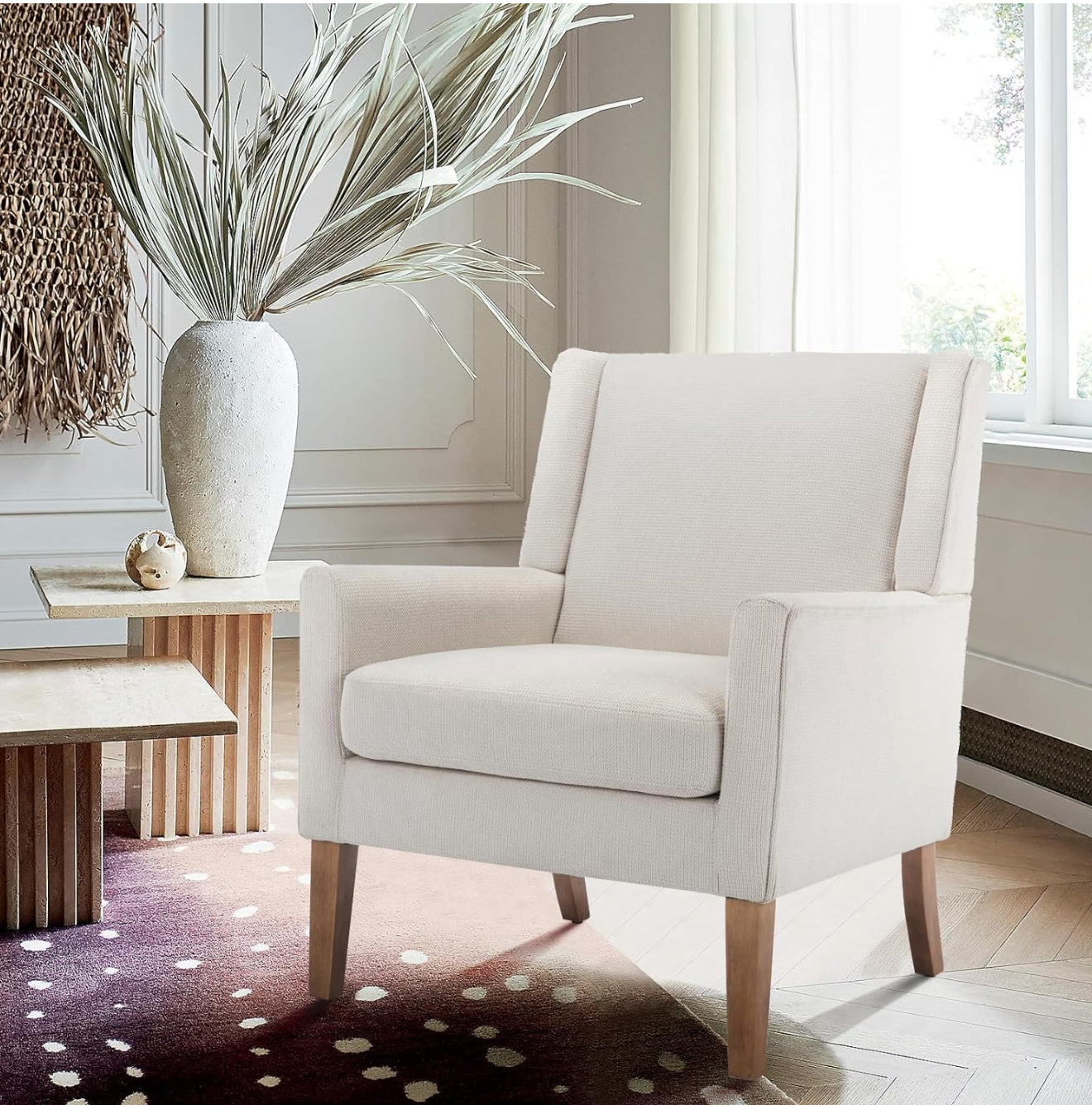 COLAMY Modern Wingback Sessel – Polstersessel mit Holzfüßen & Memory-Schaum – erhältlich in Rot, Blau & Beige
