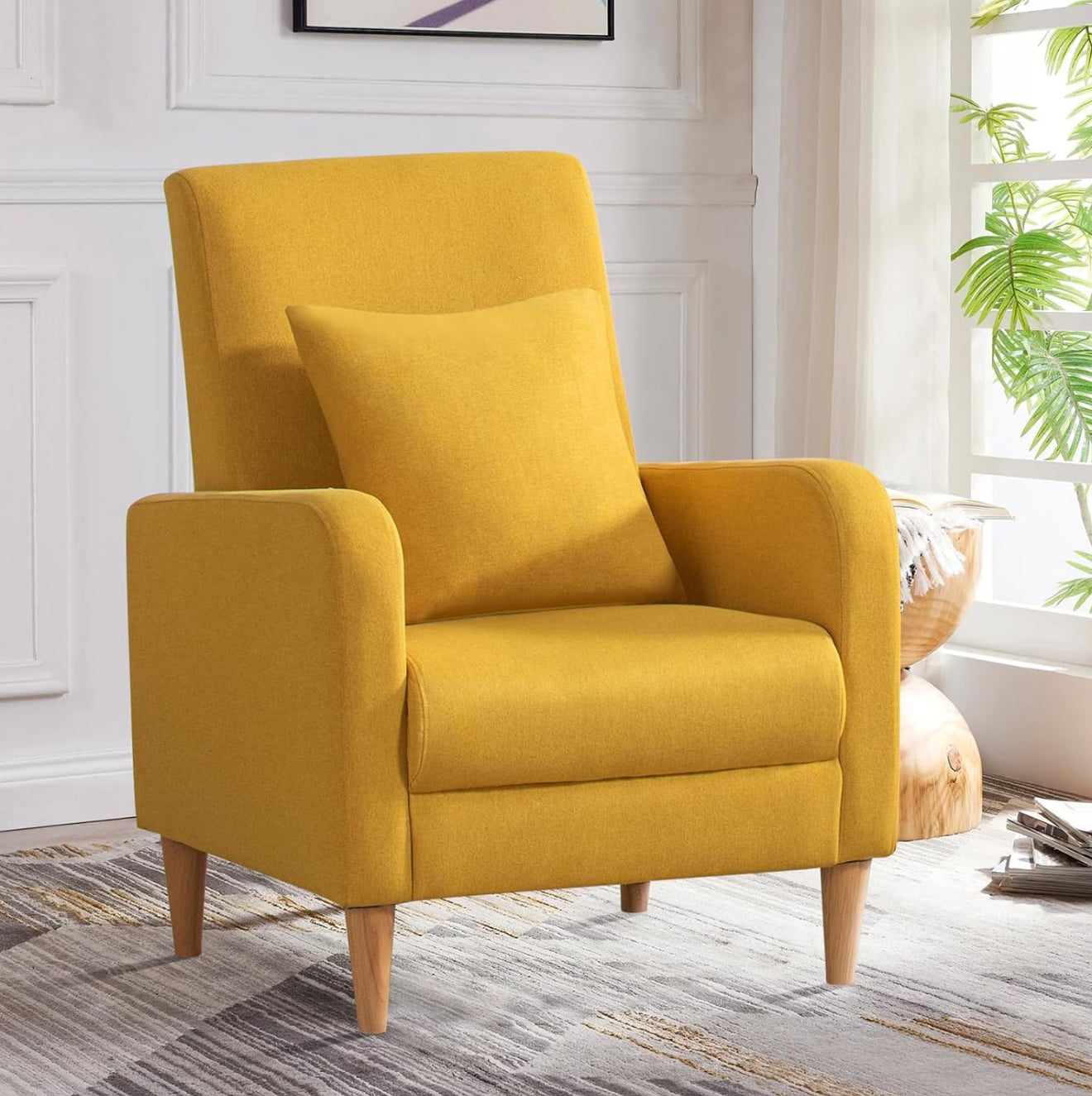COLAMY Einzelsessel – Moderner Polstersessel mit Holzbeinen, Memory-Schaum & ergonomischer Rückenlehne – 5 Farben verfügbar (Gelb, Beige, Blau, Grau , Creme )