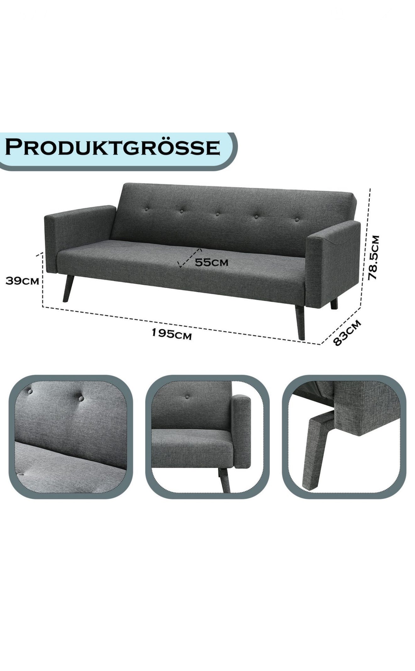 ALTIN™ Schlafsofa Grau & Dunkelgrau – Elegantes 2-in-1 Sofa mit Samtbezug und Klappfunktion für stilvolle Wohn- & Schlafzimmer