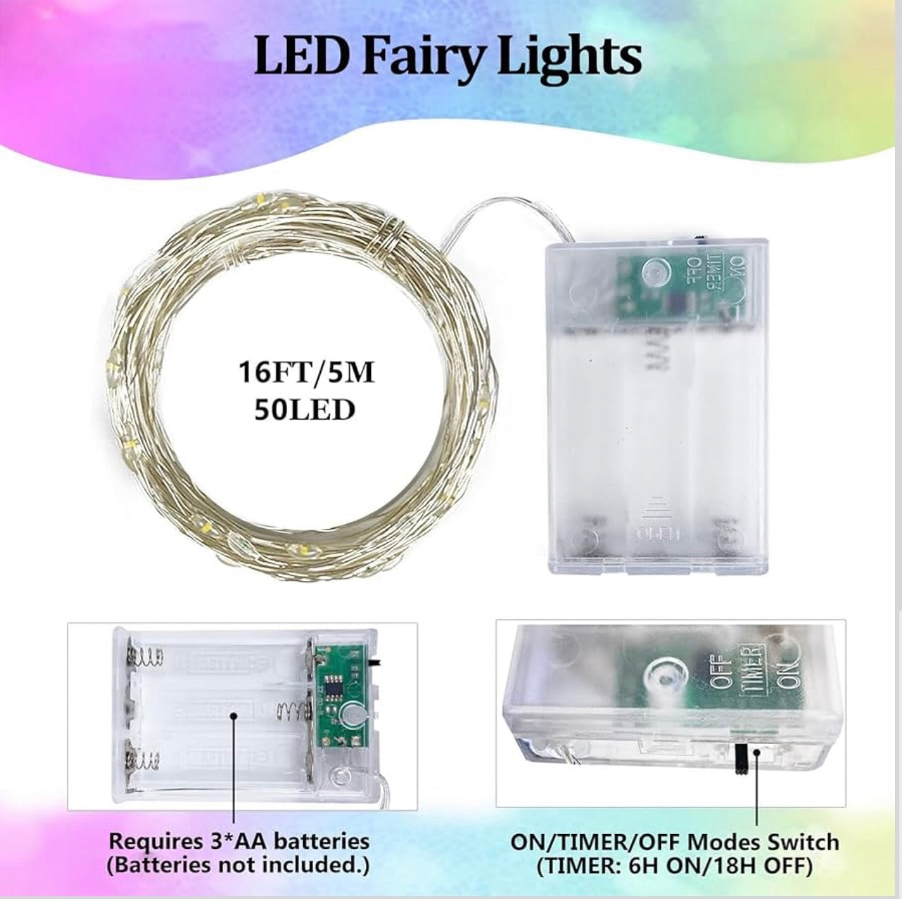8er Set LED Lichterkette Batteriebetrieben 16FT 50 LEDs Timer IPX7 Deko