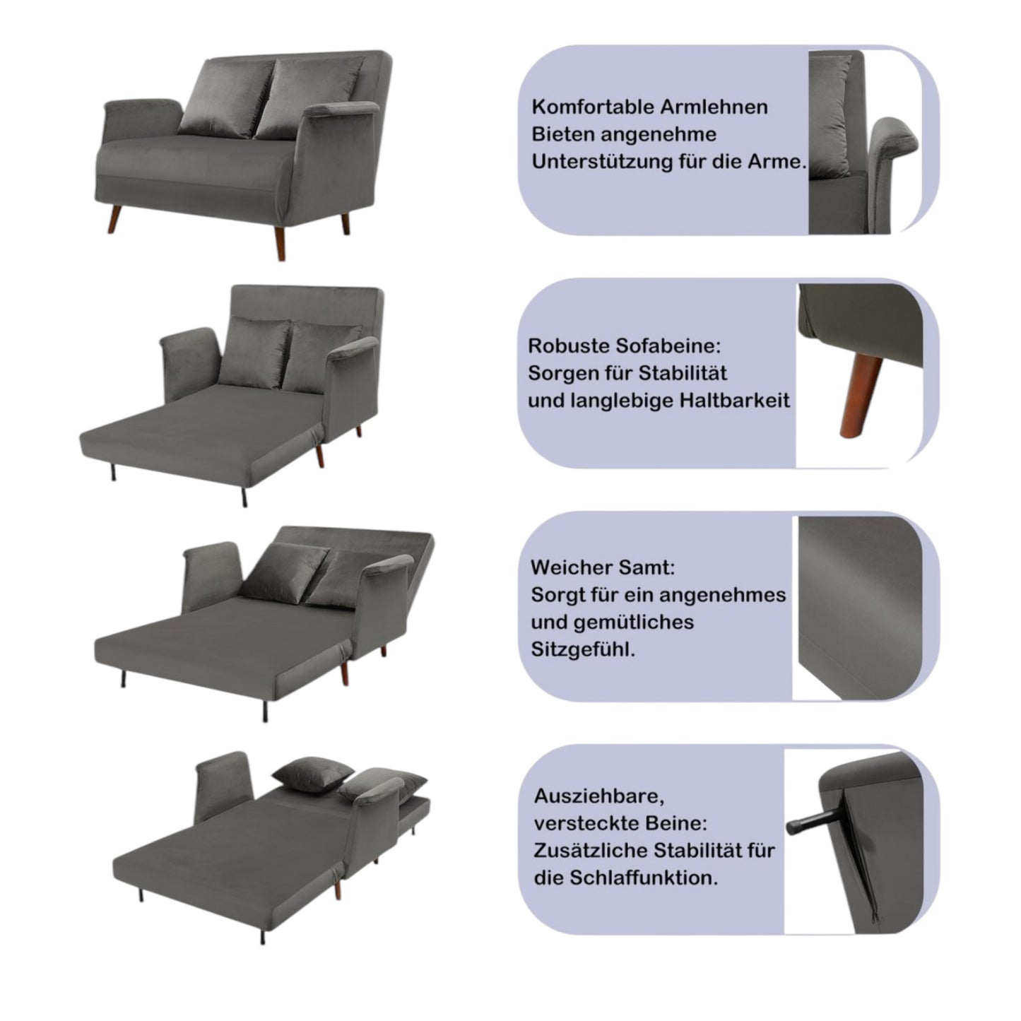 ALTIN™ Schlafsessel Samtgrau – Eleganter Liegesessel mit Verstellfunktion für stilvolle Wohn- & Schlafzimmer