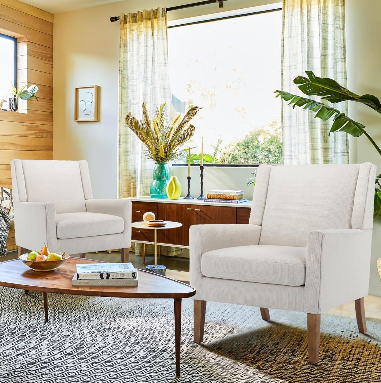 COLAMY Modern Wingback Sessel – Polstersessel mit Holzfüßen & Memory-Schaum – erhältlich in Rot, Blau & Beige