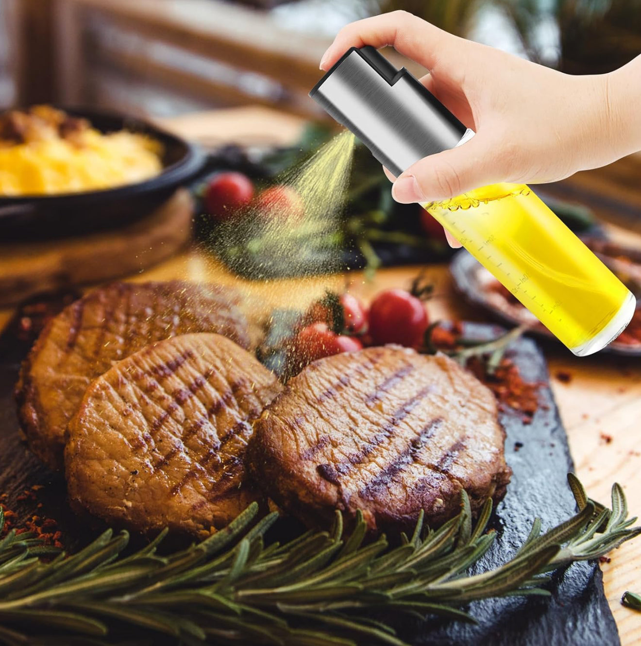 Öl Sprüher Set 2×100ml Glas + Ölpinsel | Nachfüllbar, Grillen, Salat, Küche