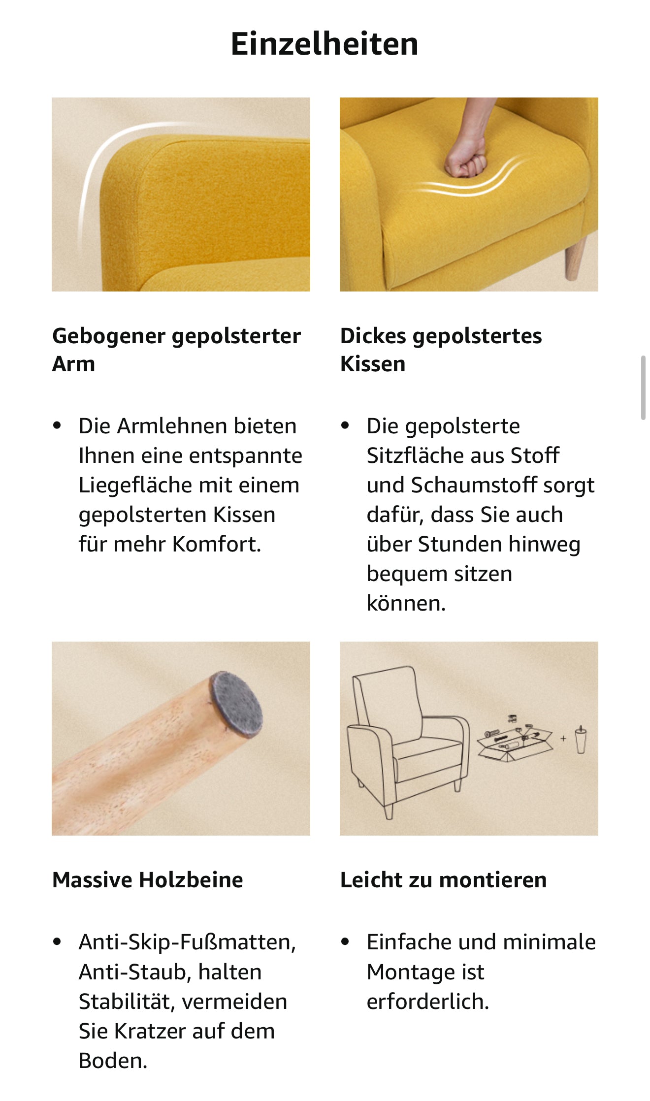 COLAMY Einzelsessel – Moderner Polstersessel mit Holzbeinen, Memory-Schaum & ergonomischer Rückenlehne – 5 Farben verfügbar (Gelb, Beige, Blau, Grau , Creme )