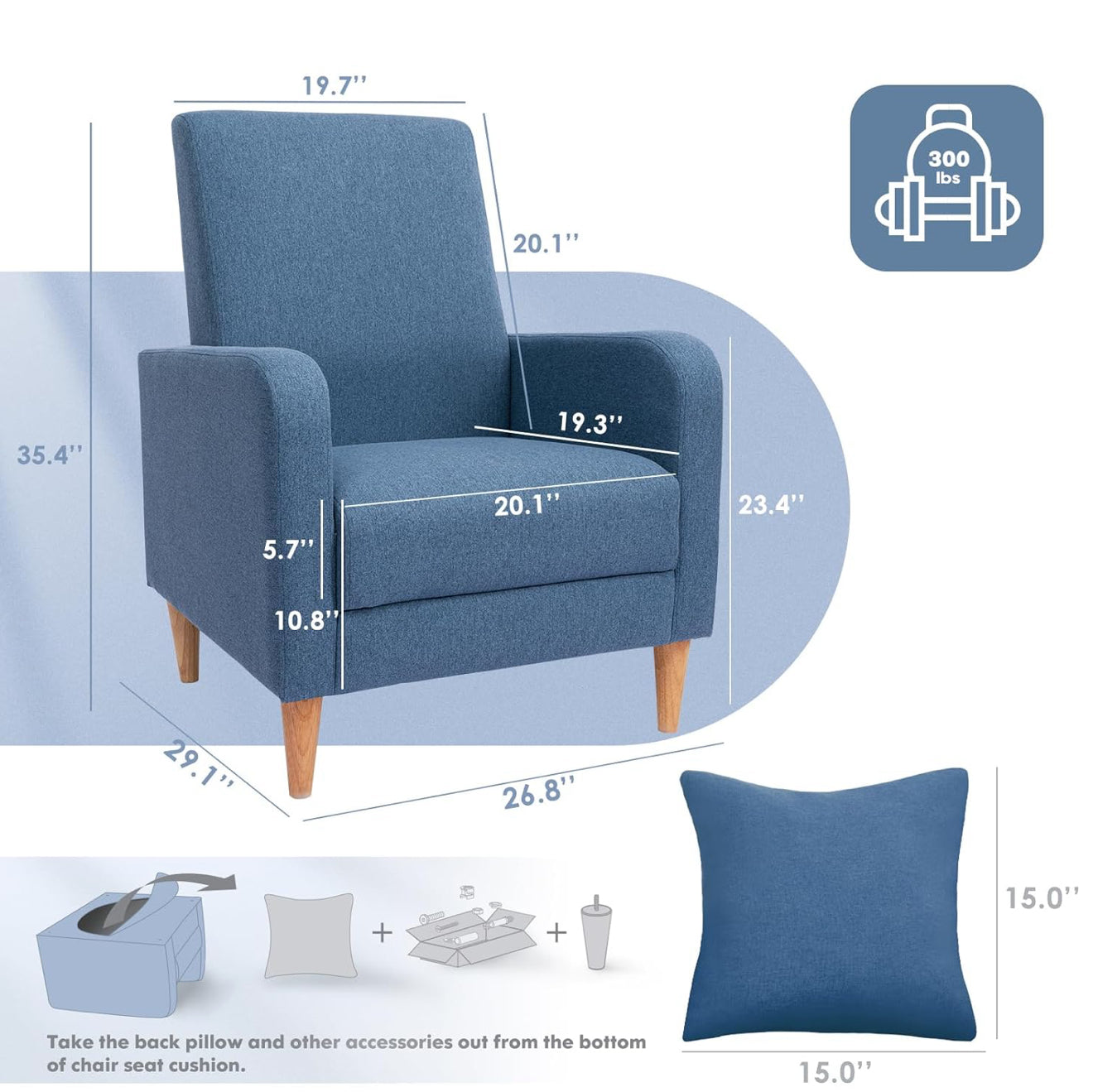 COLAMY Einzelsessel – Moderner Polstersessel mit Holzbeinen, Memory-Schaum & ergonomischer Rückenlehne – 5 Farben verfügbar (Gelb, Beige, Blau, Grau , Creme )