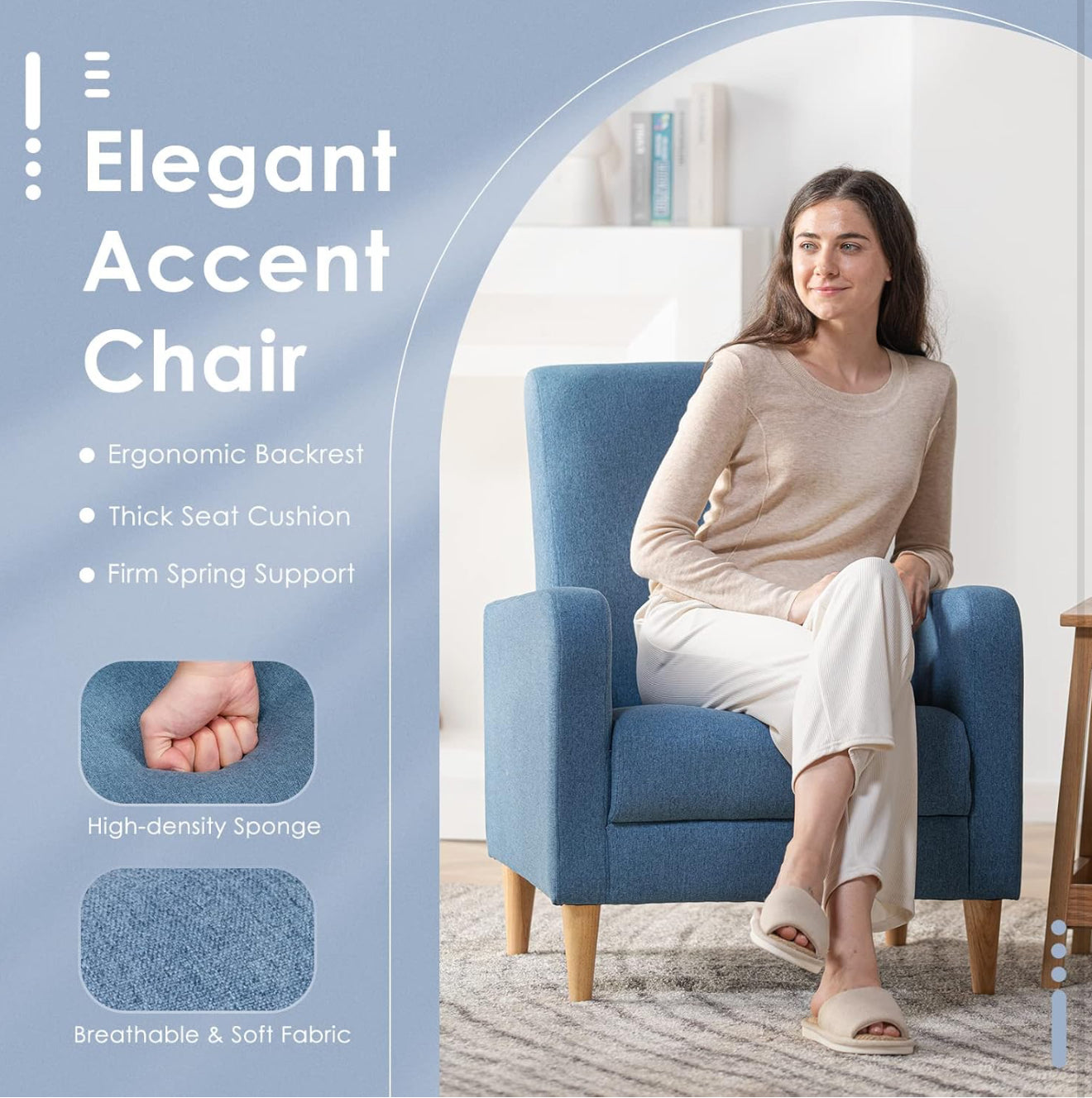 COLAMY Einzelsessel – Moderner Polstersessel mit Holzbeinen, Memory-Schaum & ergonomischer Rückenlehne – 5 Farben verfügbar (Gelb, Beige, Blau, Grau , Creme )