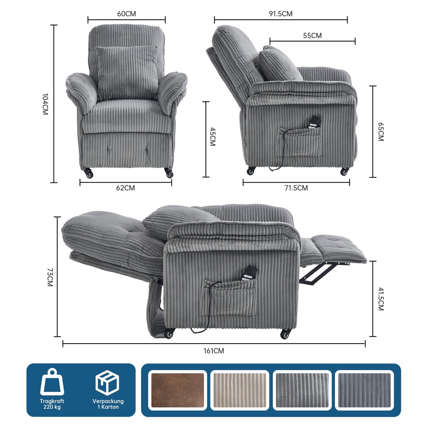 Elektrischer Relaxsessel – Doppelmotor, Luxus Komfort & Funktionalität R-Edition