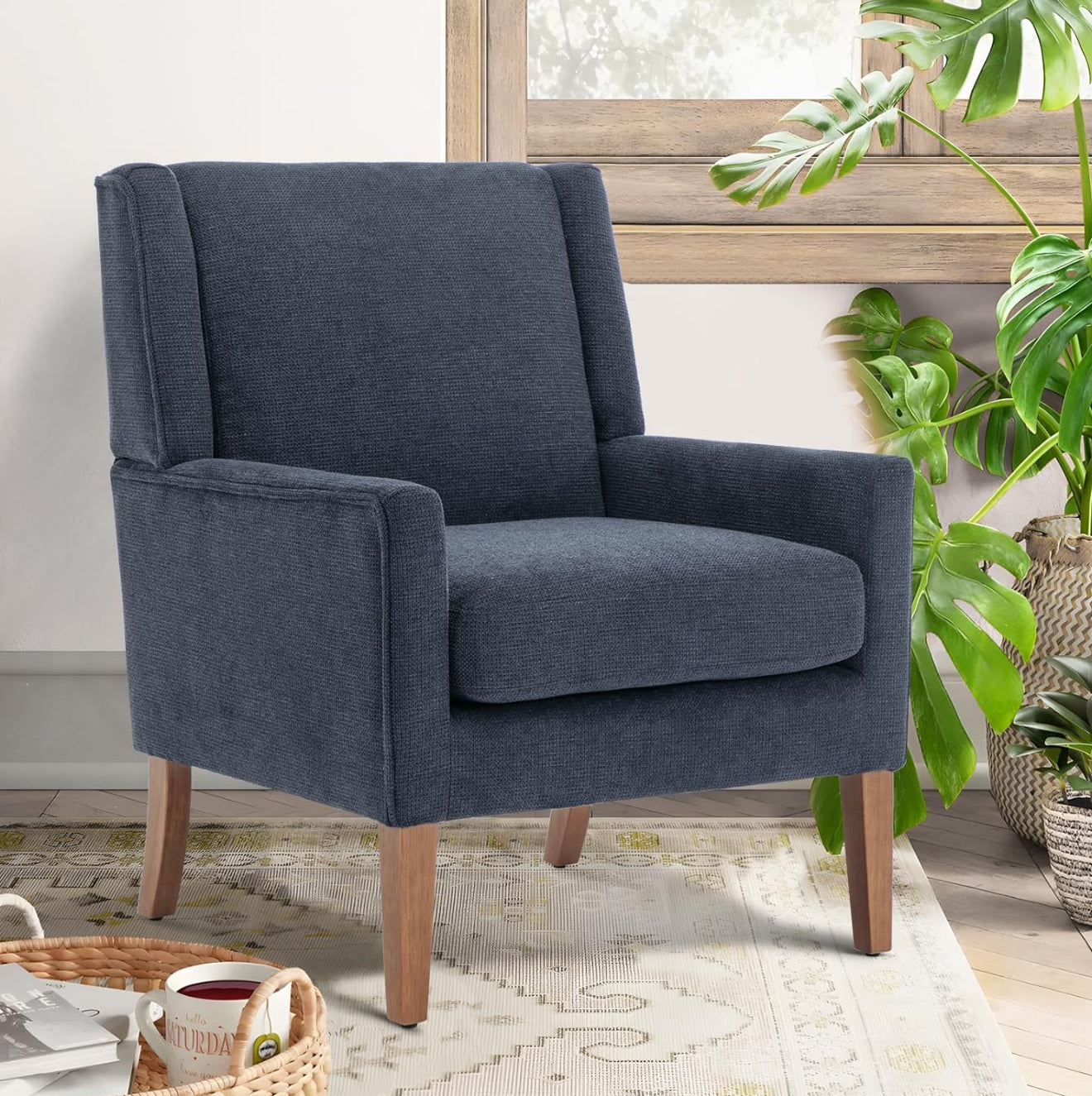 COLAMY Modern Wingback Sessel – Polstersessel mit Holzfüßen & Memory-Schaum – erhältlich in Rot, Blau & Beige