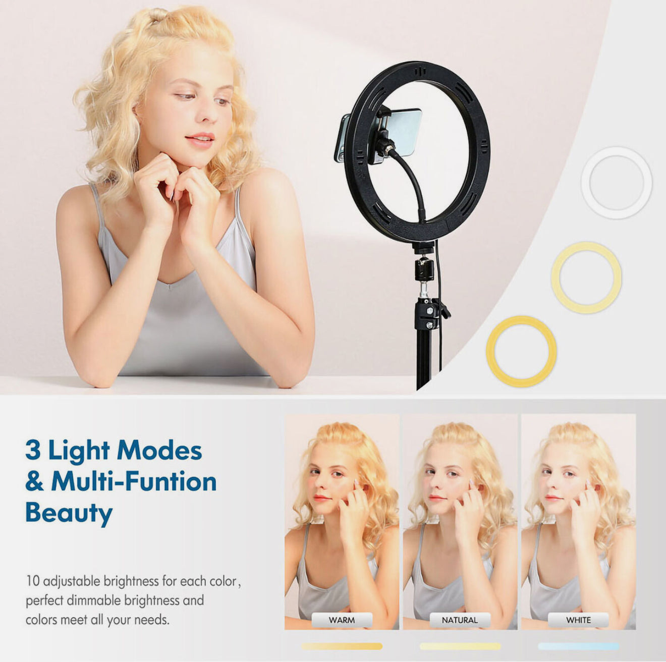 ALTIN™ 10” LED Selfie Ringlicht mit Handyhalter & Stativ – Dimmbar, Höhenverstellbar bis 160 cm, USB-Betrieb & Bluetooth-Fernauslöser – Ideal für Make-up, Livestream, Videoaufnahmen