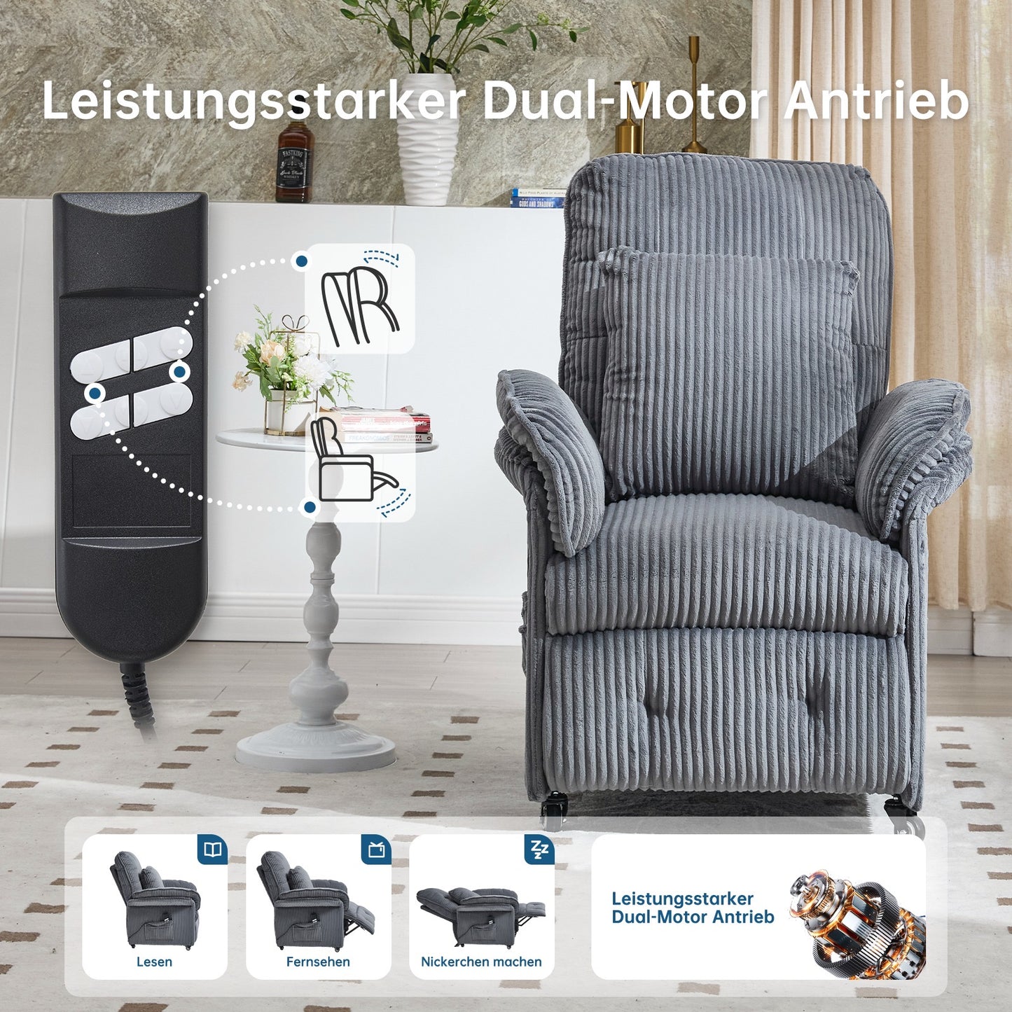 Elektrischer Relaxsessel – Doppelmotor, Luxus Komfort & Funktionalität R-Edition