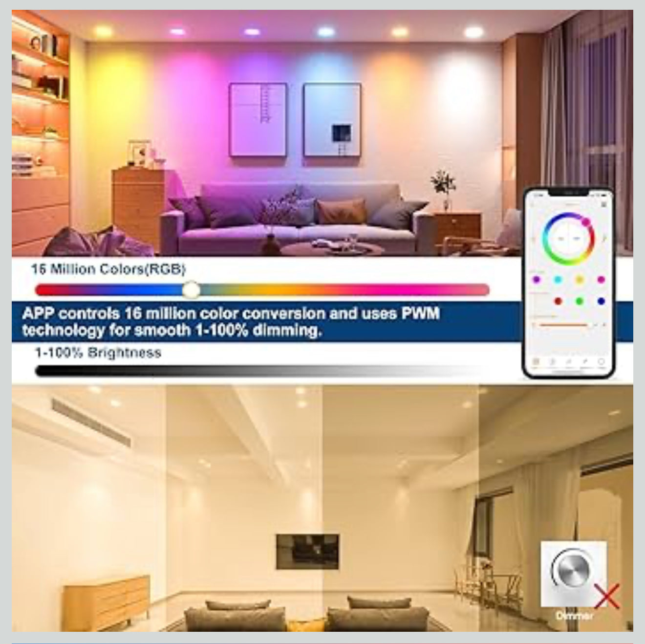 HYDONG Smart LED Einbaustrahler 8W, 230V, Ø68mm, IP44, Alexa kompatibel, RGB + Warmweiß, Bluetooth, dimmbar, Set 6 Stück