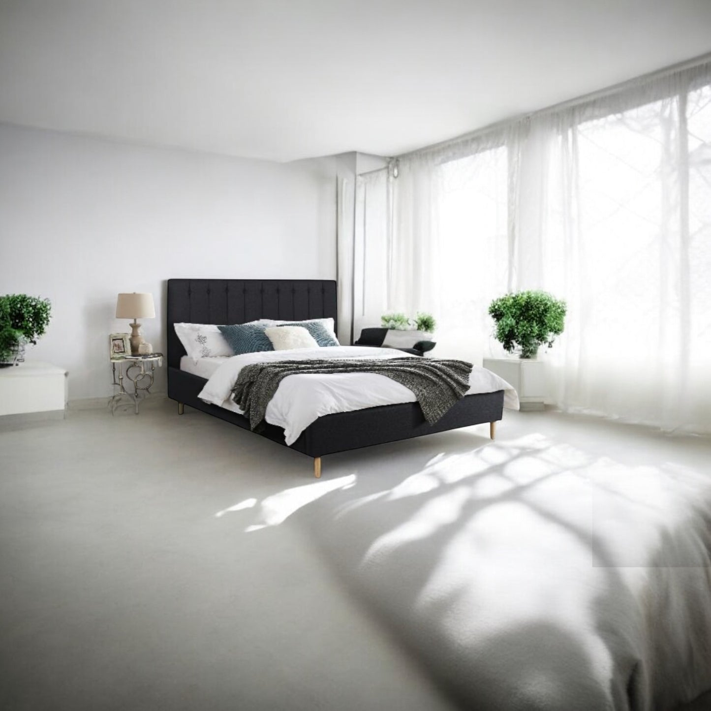 ALTIN™ futonbett – gepolstertes doppelbettgestell 140x200 cm, schwarz, mit kopfteil
