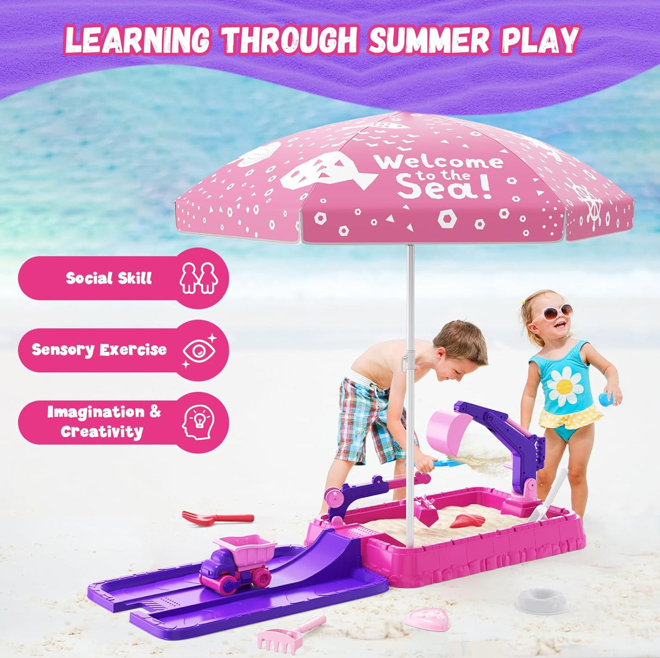 Kinder Sandspielset mit Abdeckung & Sonnenschirm – Spielset 3–5 Jahre