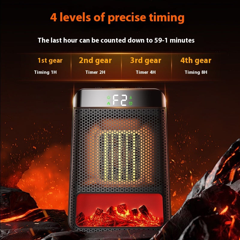 🔥 Tragbarer 1500W Elektroheizer mit 3D Flammeneffekt | PTC Keramik Heizung | Thermostat, Timer & 2 Lüfterstufen | Leiser Innenraum Heizlüfter