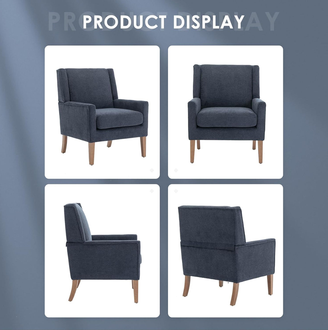 Moderner Akzentstuhl in Beige, Blau, F Blau & Hellgrau – Ergonomisch gepolstert, mit Holzfüßen, hoher Rückenlehne & 150 kg Tragkraft