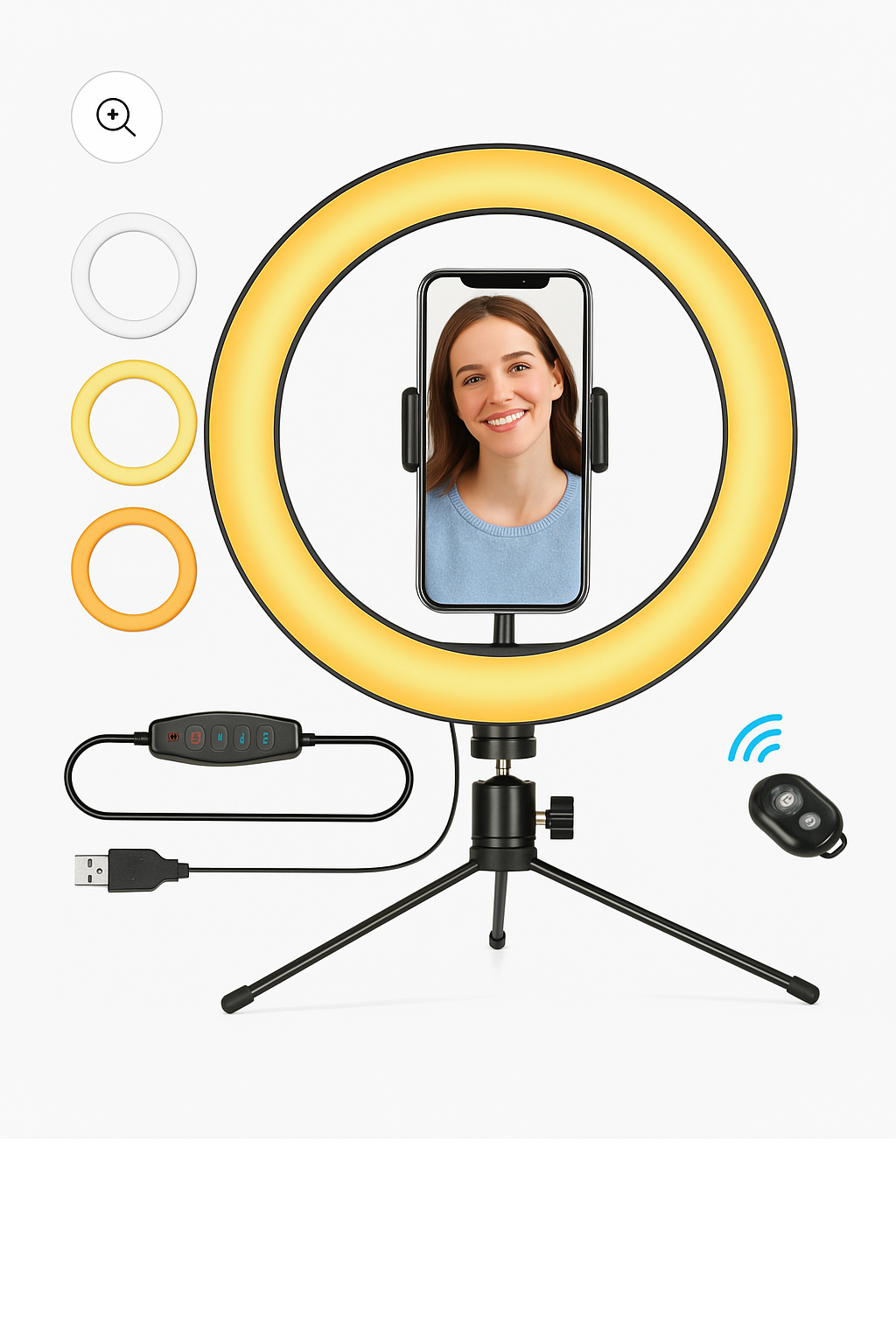 ALTIN™ 10” LED Selfie Ringlicht mit Handyhalter & Stativ – Dimmbar, 3 Lichtmodi, 10 Helligkeitsstufen, 120 LEDs, USB-Betrieb & Bluetooth-Fernauslöser – Für Make-up, Video, Livestream